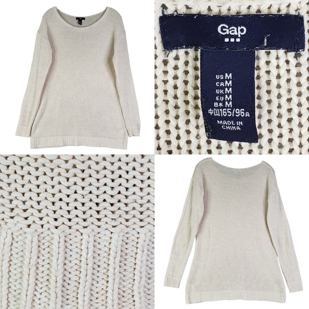 GAP Sweater Womens Medium Cream Boat Neck Classic Casual Top Pullover